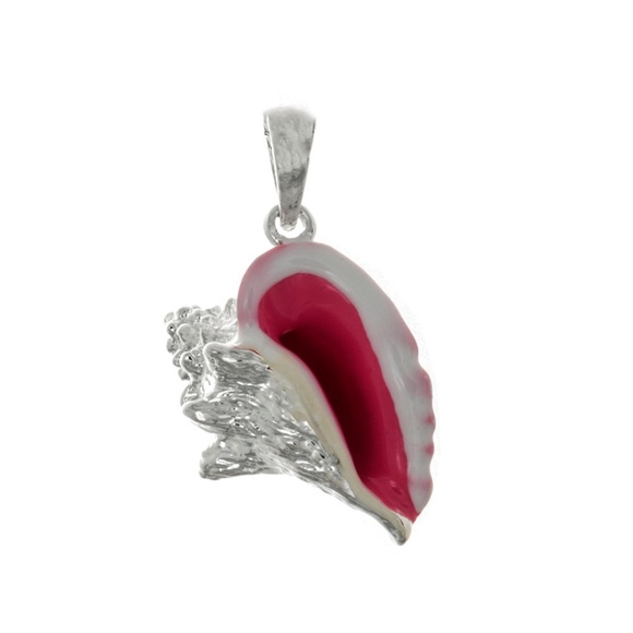925 Sterling Silver Large Enamel Conch Shell Necklace Charm Pendant w Chain - Picture 10 of 12